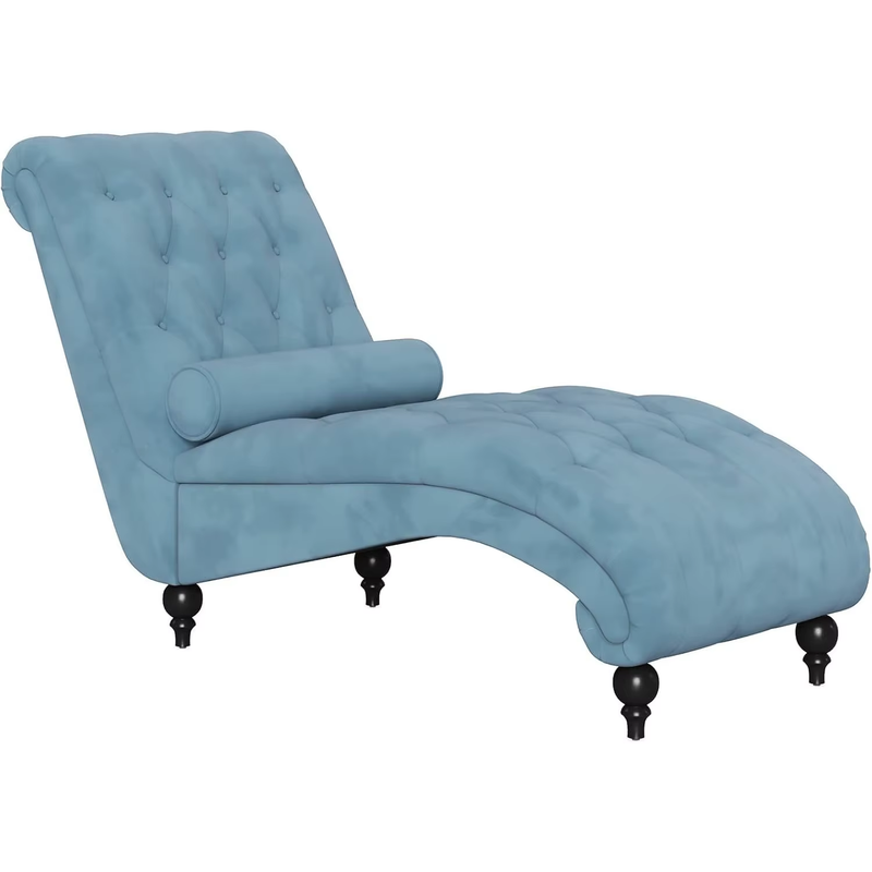Velvet Button-Tufted Indoor Chaise Lounge, Upholstered Chaise Longue Chair with