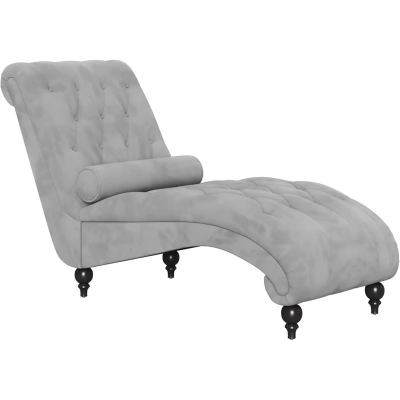 Velvet Button-Tufted Indoor Chaise Lounge, Upholstered Chaise Longue Chair with