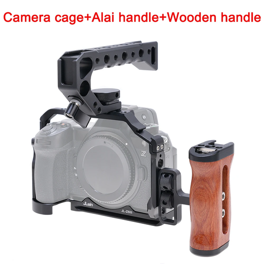 Z6III Camera Cage Wooden Side Handle Top Hand Grip Quick Release Plate Cage Rig