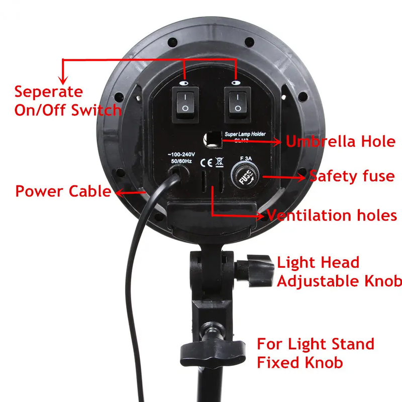 4 in 1 E27 Light Lamp Bulb Head Bracket Umbrella Holder for Photo Studio Softbox