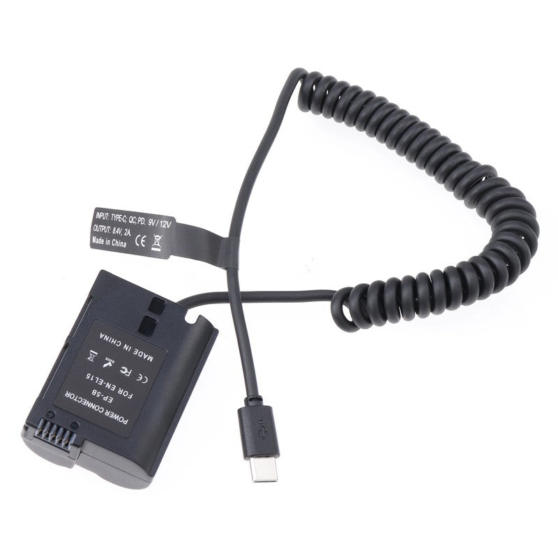 EN-EL15 Dummy Battery Adapter +Type C Cable for Nikon D500 D600 D610 D750 D780 D