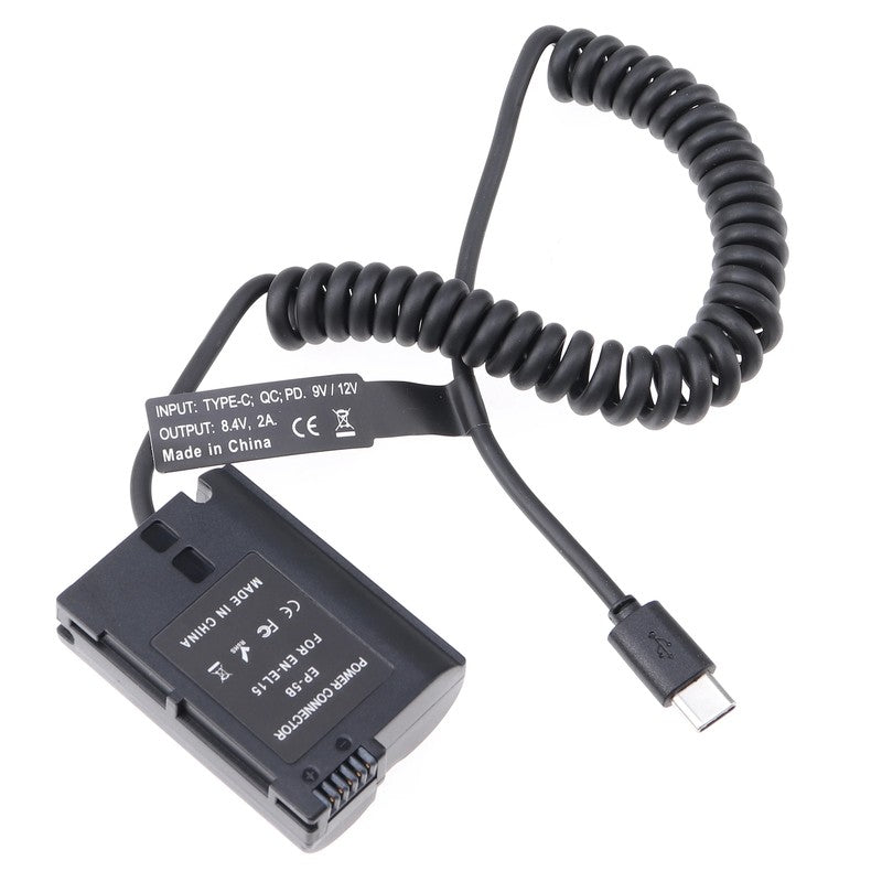 EN-EL15 Dummy Battery Adapter +Type C Cable for Nikon D500 D600 D610 D750 D780 D