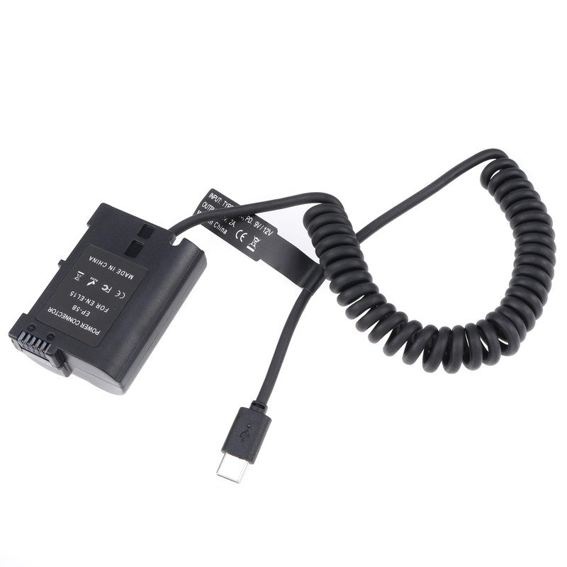EN-EL15 Dummy Battery Adapter +Type C Cable for Nikon D500 D600 D610 D750 D780 D