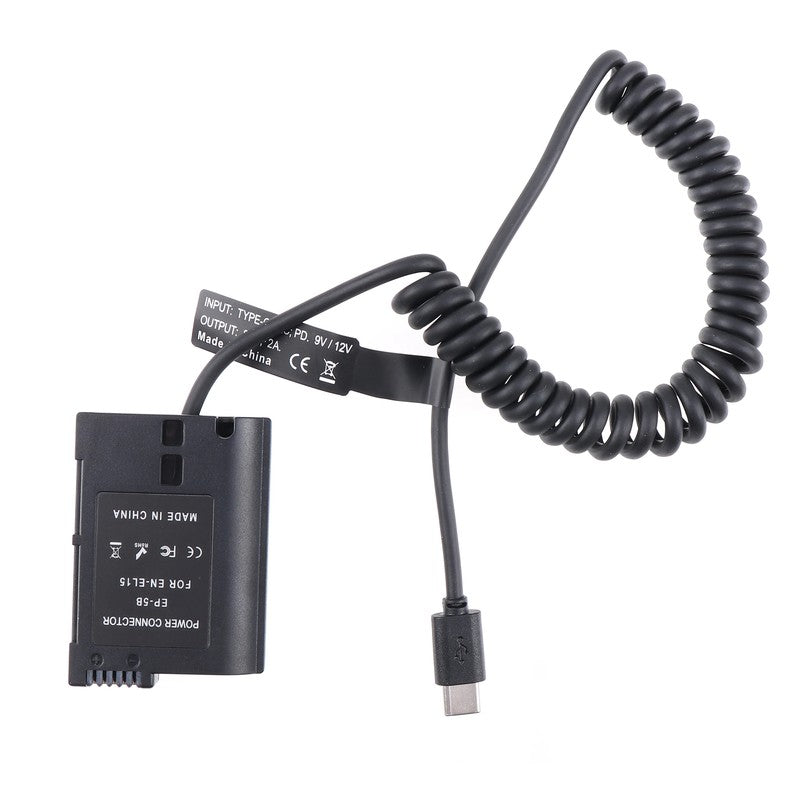 EN-EL15 Dummy Battery Adapter +Type C Cable for Nikon D500 D600 D610 D750 D780 D