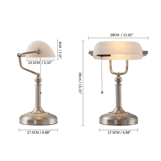 Classical Desk Lamp Green/White Color Glass Bankers Desk Lamp with Zipper Switch