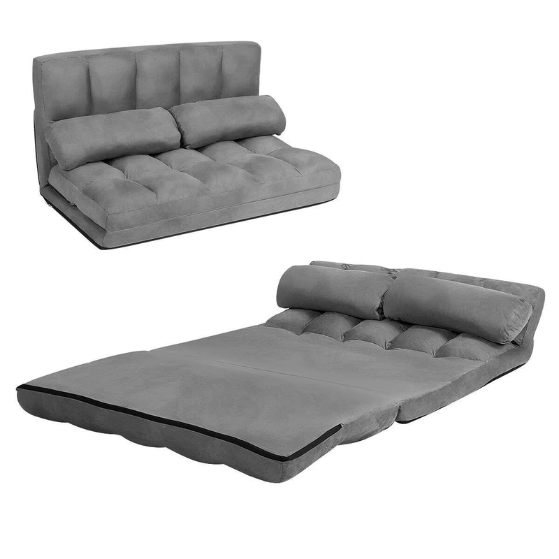 Folding Floor Couch Sofa, 6-Position Adjustable Flip Chair W/ 2 Pillows & Soft S