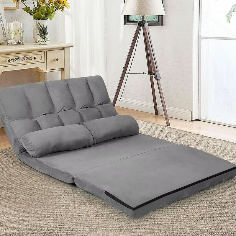 Folding Floor Couch Sofa, 6-Position Adjustable Flip Chair W/ 2 Pillows & Soft S