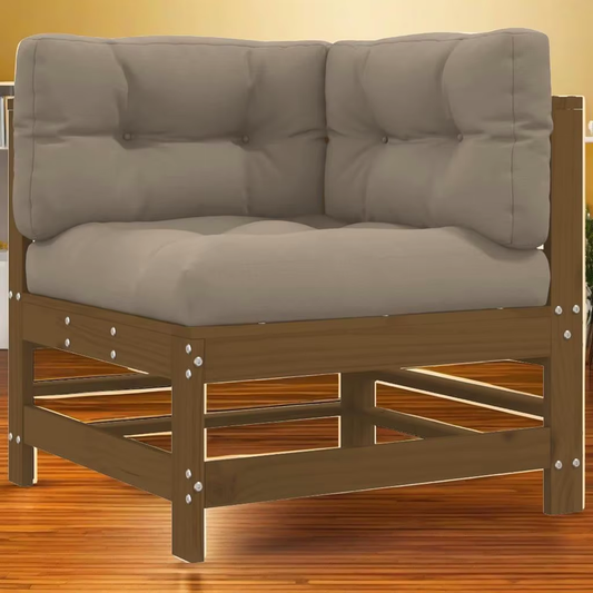 2-Piece Honey Brown Corner Sofa Set with Cushions - Solid Pine Wood