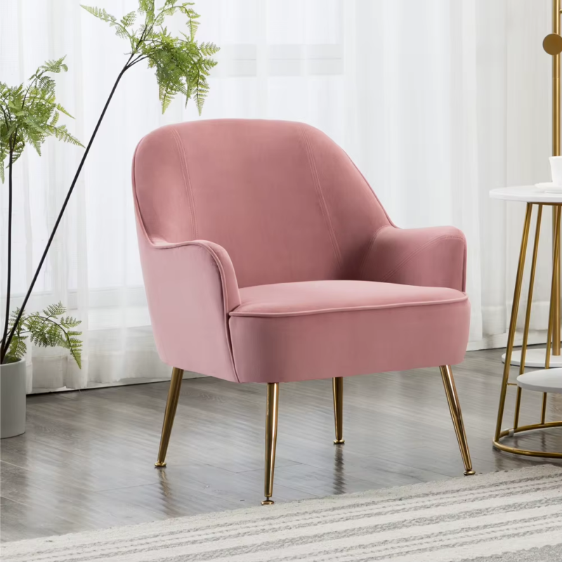 Leisure Velvet Armchair for Living Room Bedroom Home Office Study, Pink