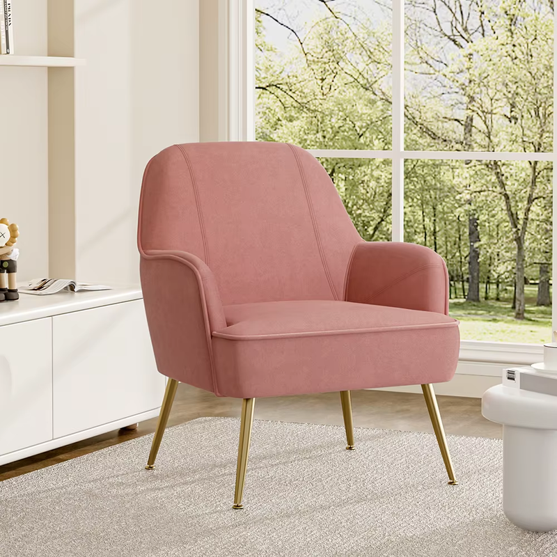 Leisure Velvet Armchair for Living Room Bedroom Home Office Study, Pink