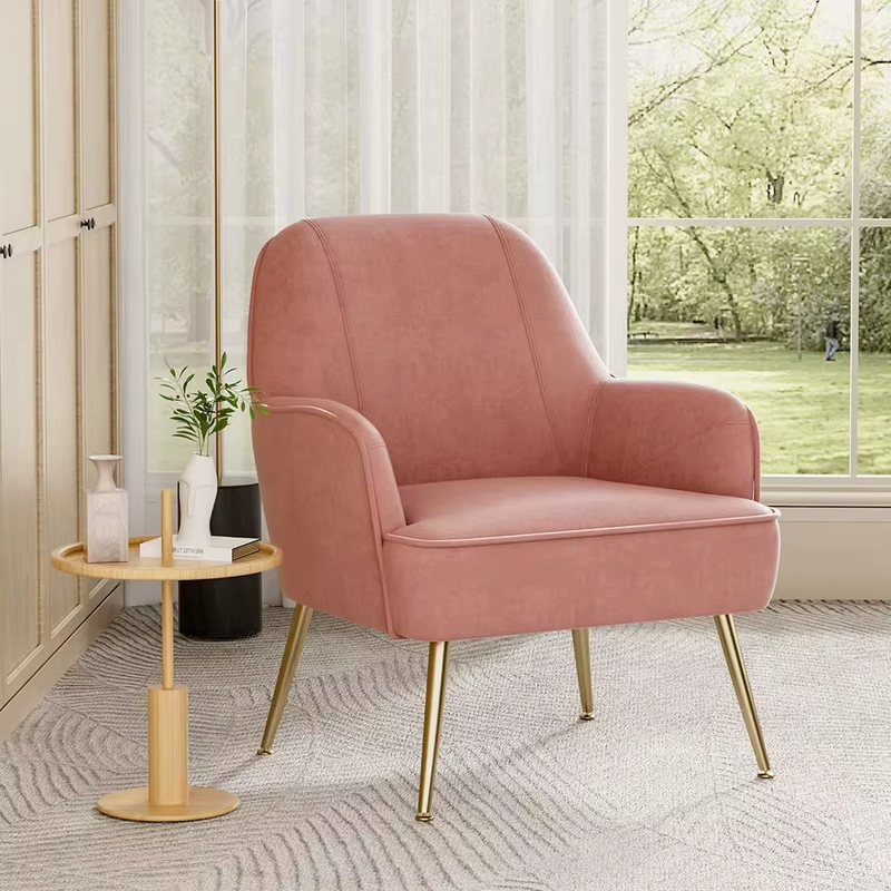 Leisure Velvet Armchair for Living Room Bedroom Home Office Study, Pink