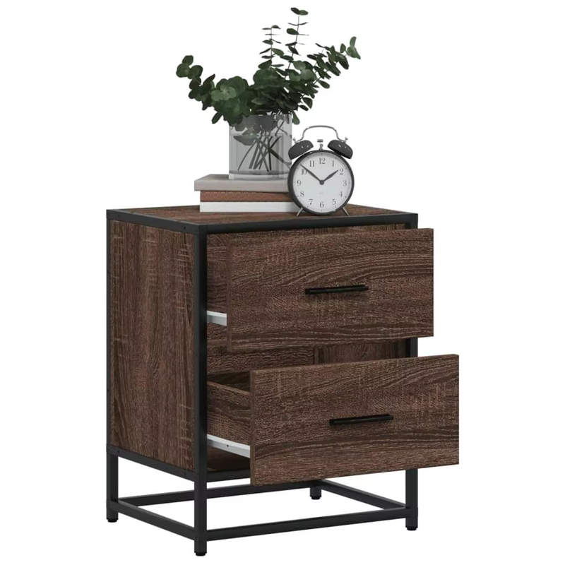 Brown Oak Bedside Cabinet 40X31X50 Cm - Durable Engineered Wood Nightstand
