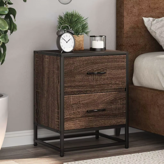 Brown Oak Bedside Cabinet 40X31X50 Cm - Durable Engineered Wood Nightstand