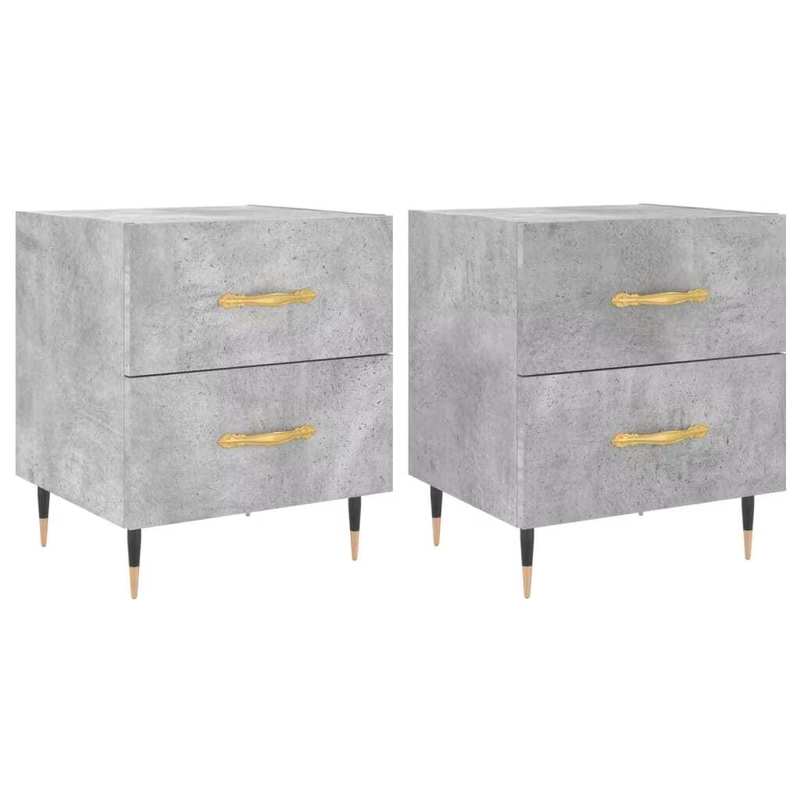Set of 2 Concrete Grey Bedside Cabinets - 40X35X47.5 Cm Engineered Wood Nightsta
