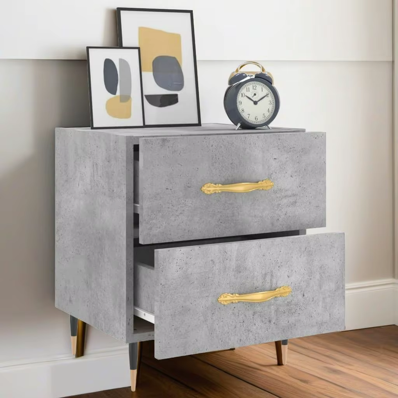 Set of 2 Concrete Grey Bedside Cabinets - 40X35X47.5 Cm Engineered Wood Nightsta