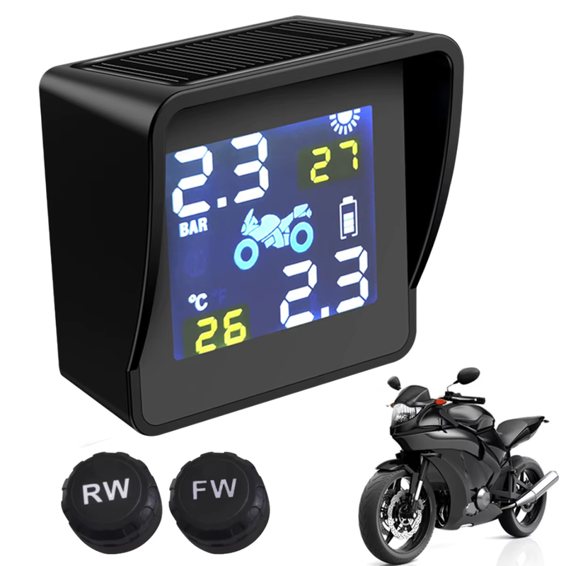 Tire Pressure Sensors Solar Charging LCD Motorcycle TPMS Tire Pressure Tyre Temp