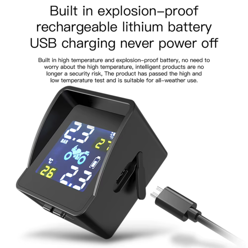 Tire Pressure Sensors Solar Charging LCD Motorcycle TPMS Tire Pressure Tyre Temp