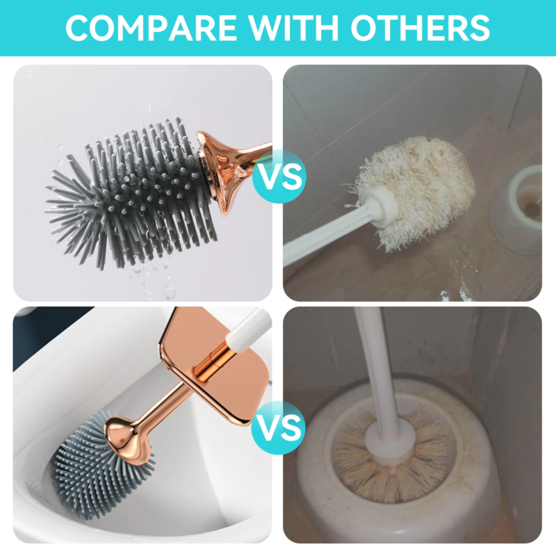 Aokala Toilet Brush and Holder Silicone Toilet Bowl Brush Set Long Handle Modern