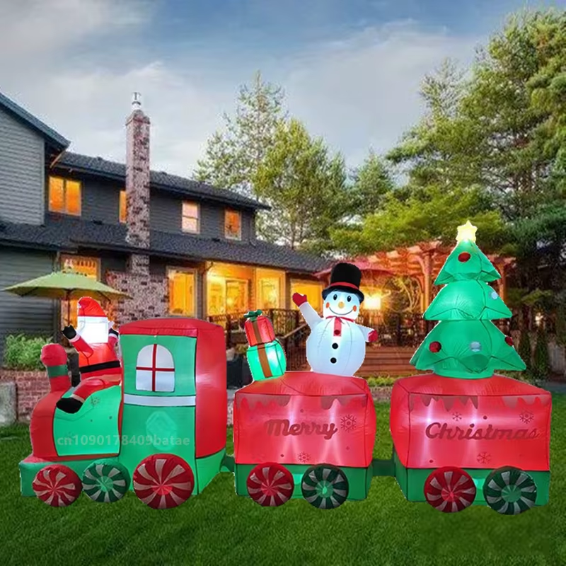 3.1M Inflatable Train and Santa Claus Snowman Christmas Tree with LED Lights, Ou