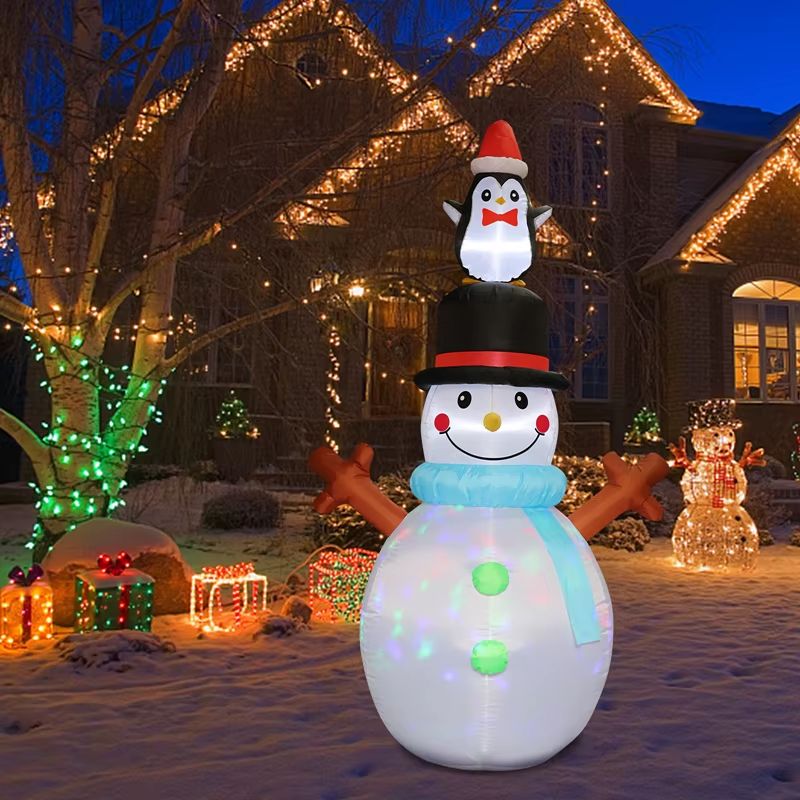 3.1M Inflatable Train and Santa Claus Snowman Christmas Tree with LED Lights, Ou