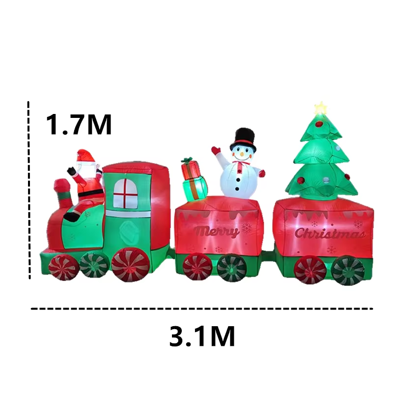 3.1M Inflatable Train and Santa Claus Snowman Christmas Tree with LED Lights, Ou