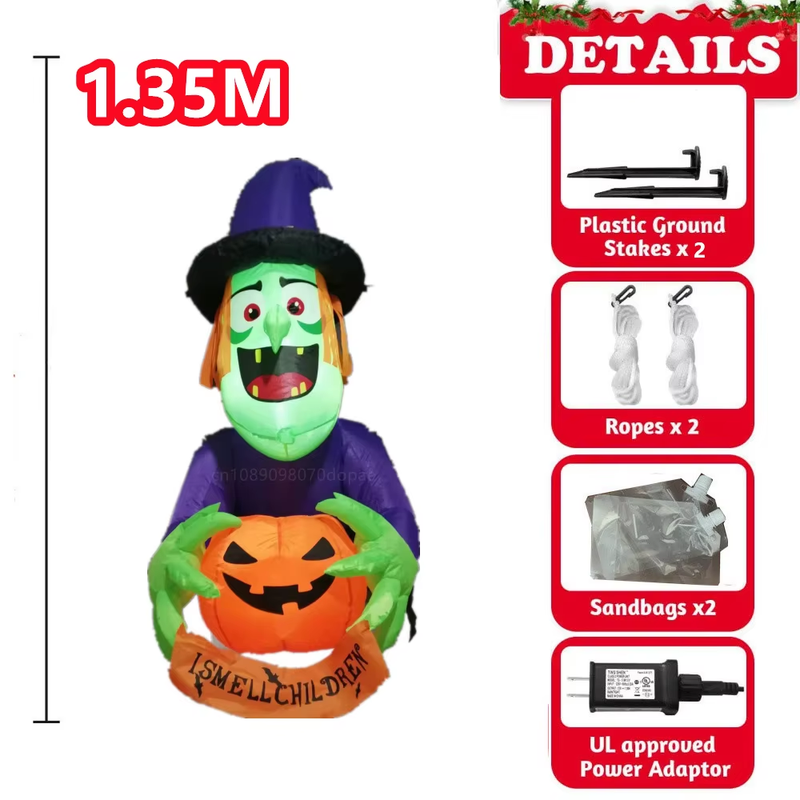 8FT Halloween Inflatables Witch Boiling Flame Lamp and Climbing the Window Littl