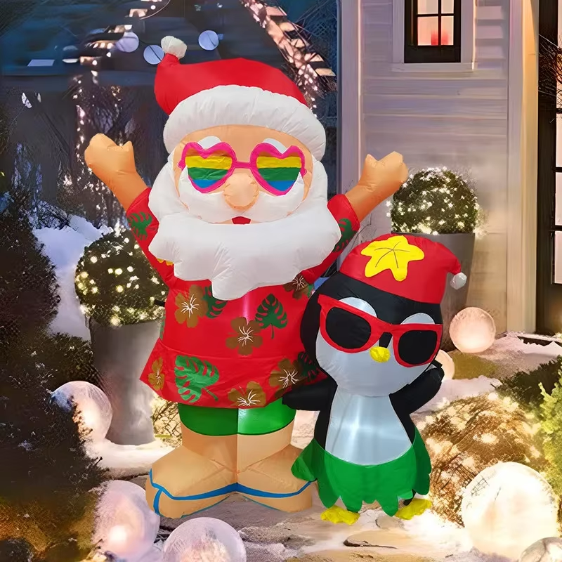 1.8M/6FT Christmas Toys Decoration Hawaiian Santa Claus Penguin Inflatable Model