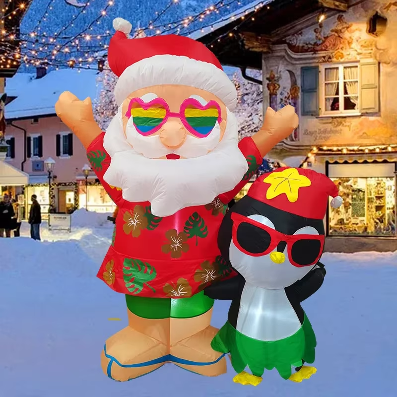 1.8M/6FT Christmas Toys Decoration Hawaiian Santa Claus Penguin Inflatable Model