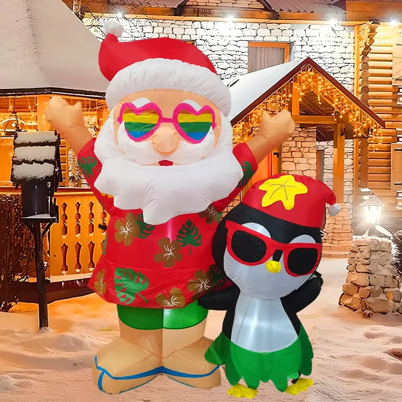 1.8M/6FT Christmas Toys Decoration Hawaiian Santa Claus Penguin Inflatable Model