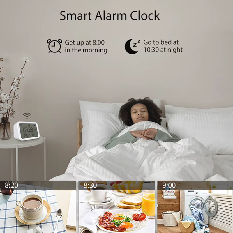 Tuya Wifi Illumination Clock Battery Powered 4 in 1 Smart Temperature Humidity S