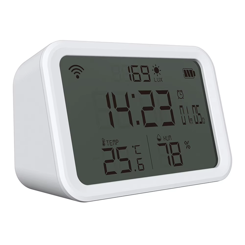 Tuya Wifi Illumination Clock Battery Powered 4 in 1 Smart Temperature Humidity S