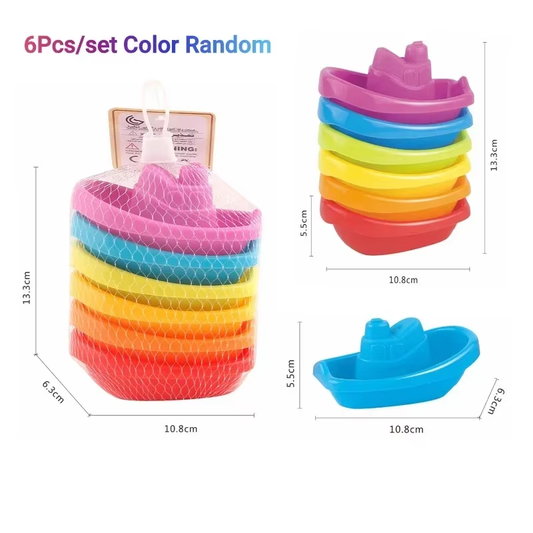 Bath Toys Floating Boats with Bathing Spoon Durable Educational Plastic Stacking