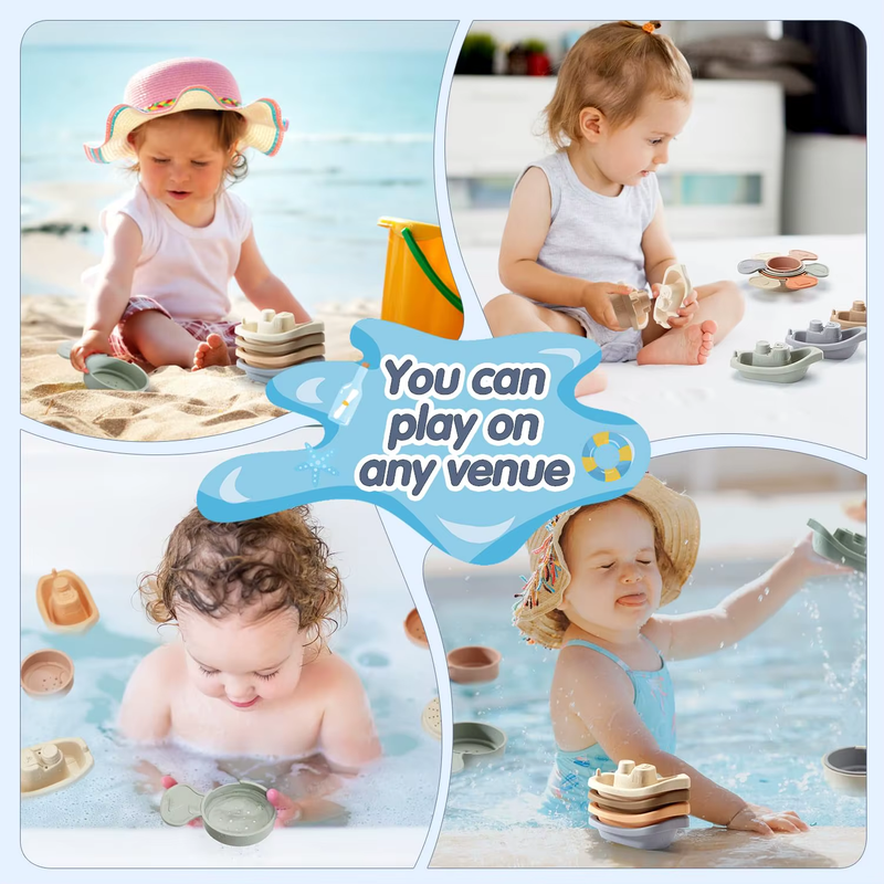 Bath Toys Floating Boats with Bathing Spoon Durable Educational Plastic Stacking