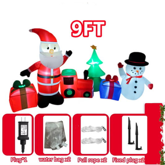 9FT Christmas Inflatable Santa Claus Snowman and Tree Train Gift Pack Combinatio