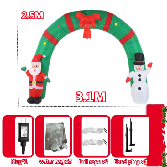 10FT/3.1M Christmas Inflatable Santa Claus and Snowman Arch Built-In LED Lights