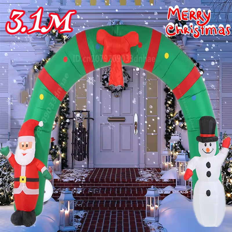 10FT/3.1M Christmas Inflatable Santa Claus and Snowman Arch Built-In LED Lights