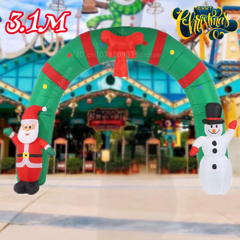 10FT/3.1M Christmas Inflatable Santa Claus and Snowman Arch Built-In LED Lights