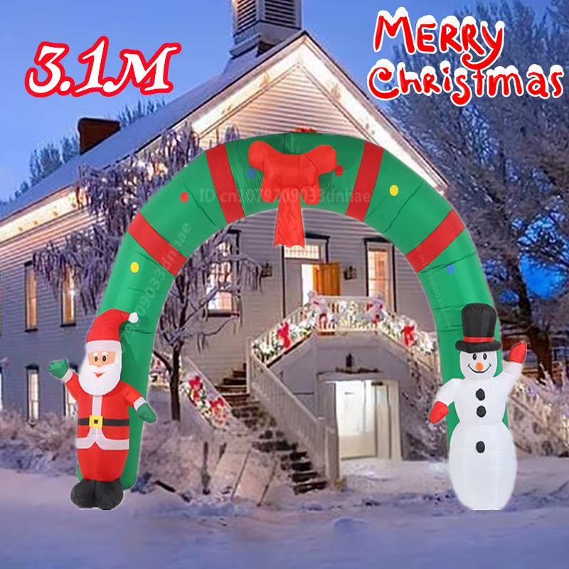 10FT/3.1M Christmas Inflatable Santa Claus and Snowman Arch Built-In LED Lights