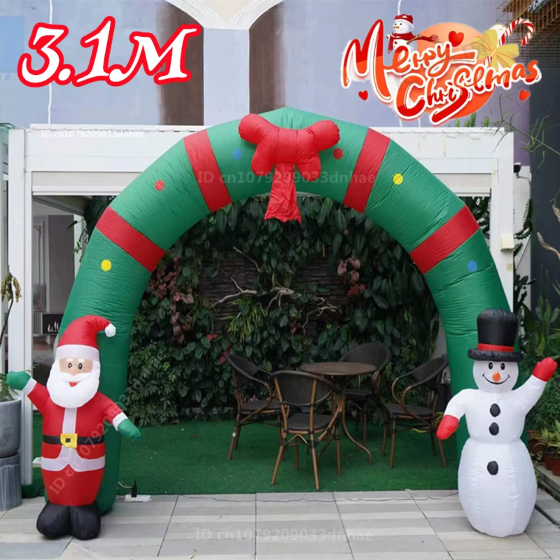 10FT/3.1M Christmas Inflatable Santa Claus and Snowman Arch Built-In LED Lights