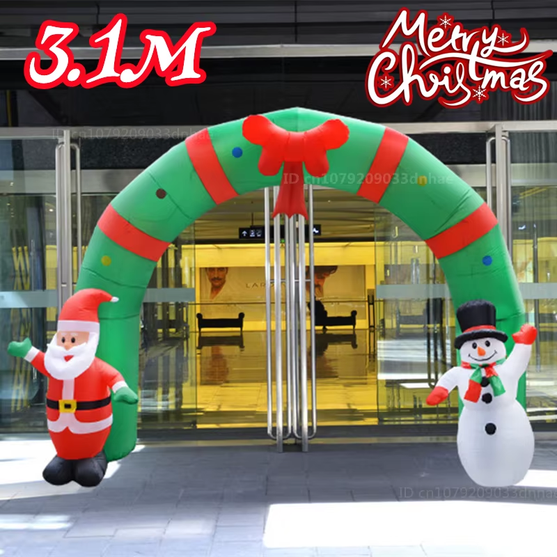 10FT/3.1M Christmas Inflatable Santa Claus and Snowman Arch Built-In LED Lights