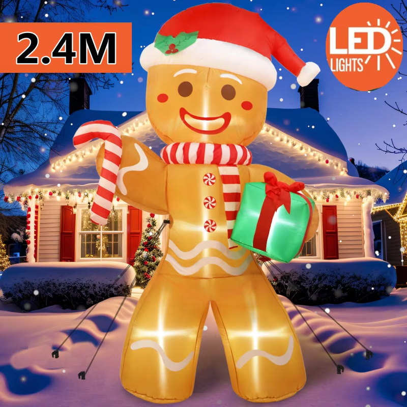 8FT/2.4M Christmas Inflatables Gingerbread Man with Gift Pack Outdoor Decoration