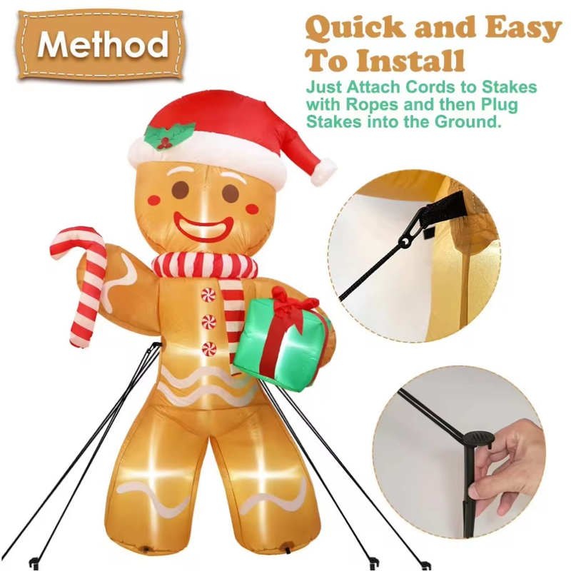 8FT/2.4M Christmas Inflatables Gingerbread Man with Gift Pack Outdoor Decoration