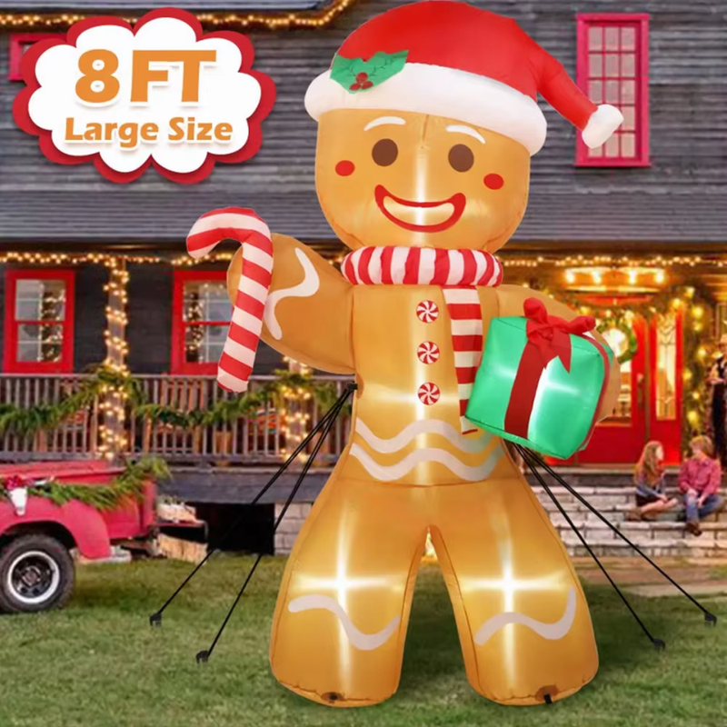 8FT/2.4M Christmas Inflatables Gingerbread Man with Gift Pack Outdoor Decoration