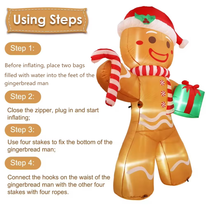 8FT/2.4M Christmas Inflatables Gingerbread Man with Gift Pack Outdoor Decoration