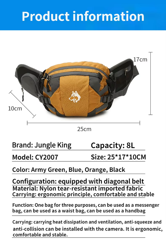 CY2007 Newest Outdoor Sports Nylon 8L Running Waist Bag Cycling Mountaineering L