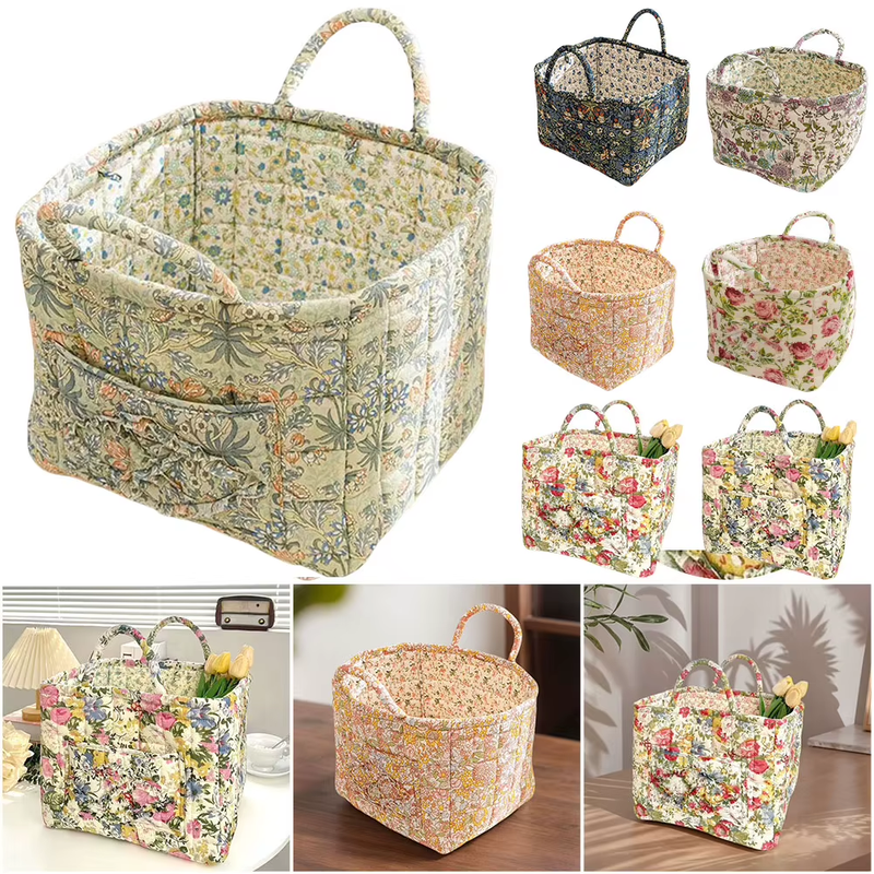 Boho Style Fabric Storage Basket for Flower & Clothes & Sundries with Handle Lar