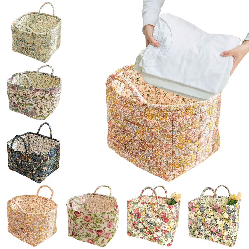 Boho Style Fabric Storage Basket for Flower & Clothes & Sundries with Handle Lar