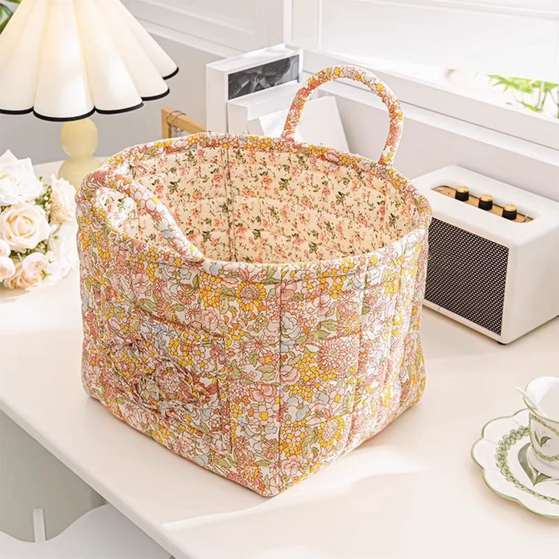 Boho Style Fabric Storage Basket for Flower & Clothes & Sundries with Handle Lar