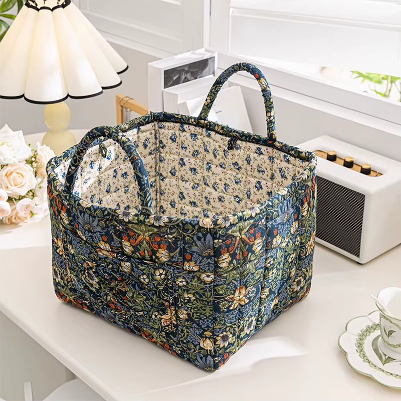 Boho Style Fabric Storage Basket for Flower & Clothes & Sundries with Handle Lar