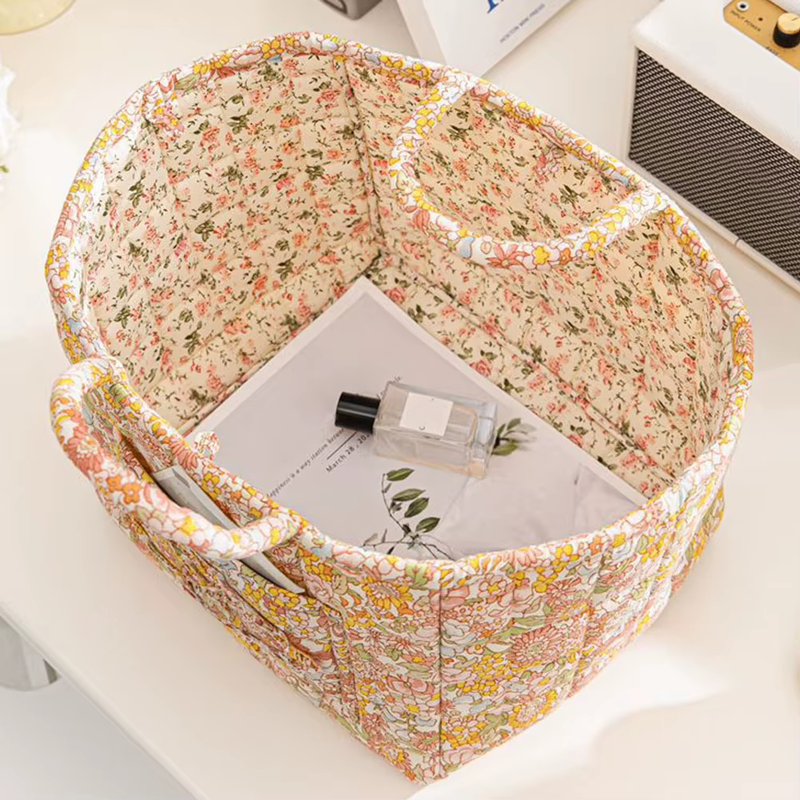 Boho Style Fabric Storage Basket for Flower & Clothes & Sundries with Handle Lar